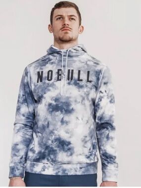 NOBULL Men's Navy and White Tie-Dye Pullover Hoodier size:XL